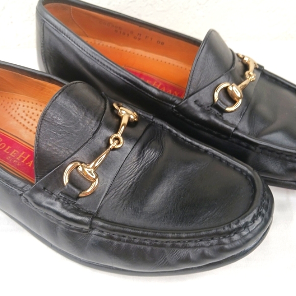 Cole Haan Pinch Maine Classic 9 M Black Equestrian Gold Horse Bit Loafers - Picture 3 of 12